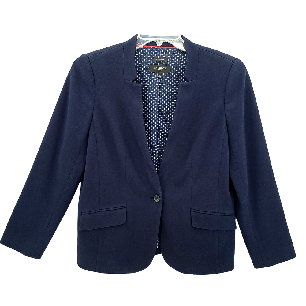 Talbots Aberdeen Navy Ponte Knit Blazer Womens Size 12